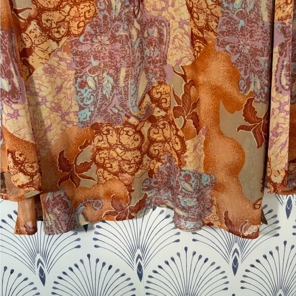 Lane Bryant Orange Brown Graphic Long Sleeve Blouse - Picture 5 of 7